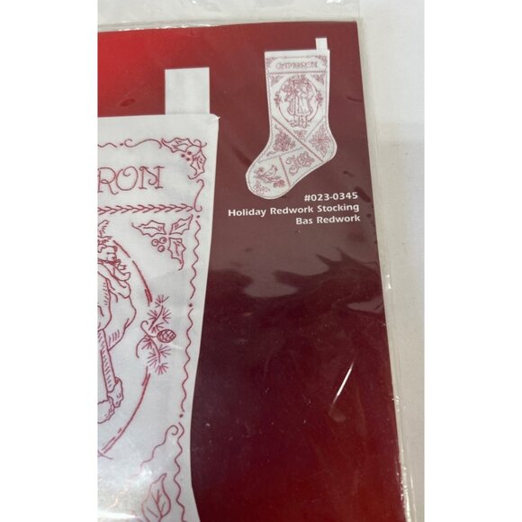 Janlynn Holiday Redwork Christmas Stocking Cross Stitch Kit - Picture 4 of 7